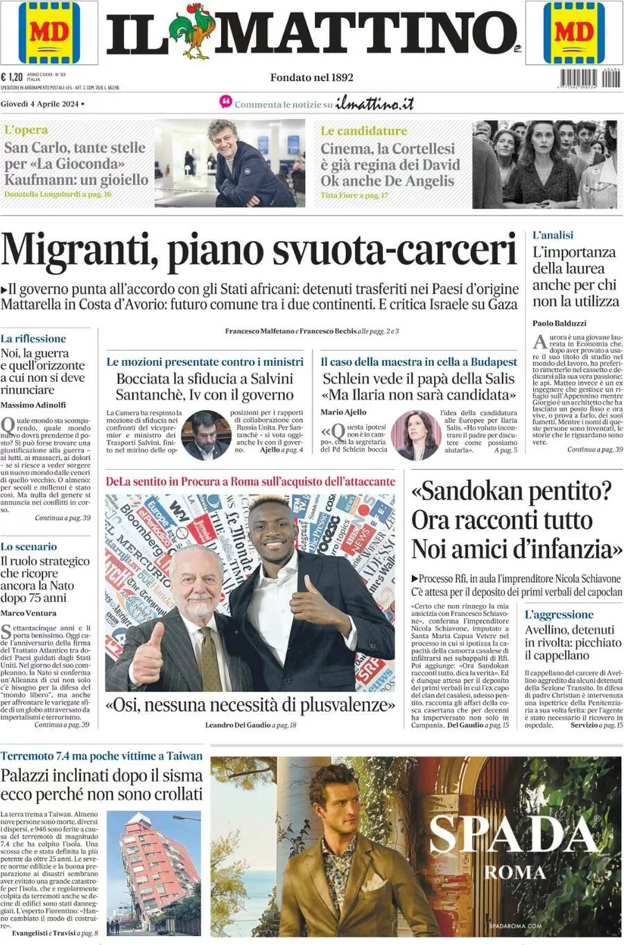 Prima-pagina-il-mattino-edizione-di-oggi-04-04-2024