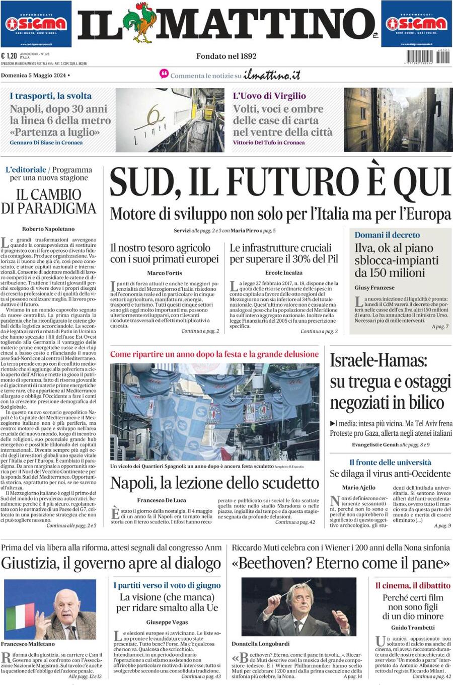 Prima-pagina-il-mattino-edizione-di-oggi-05-05-2024