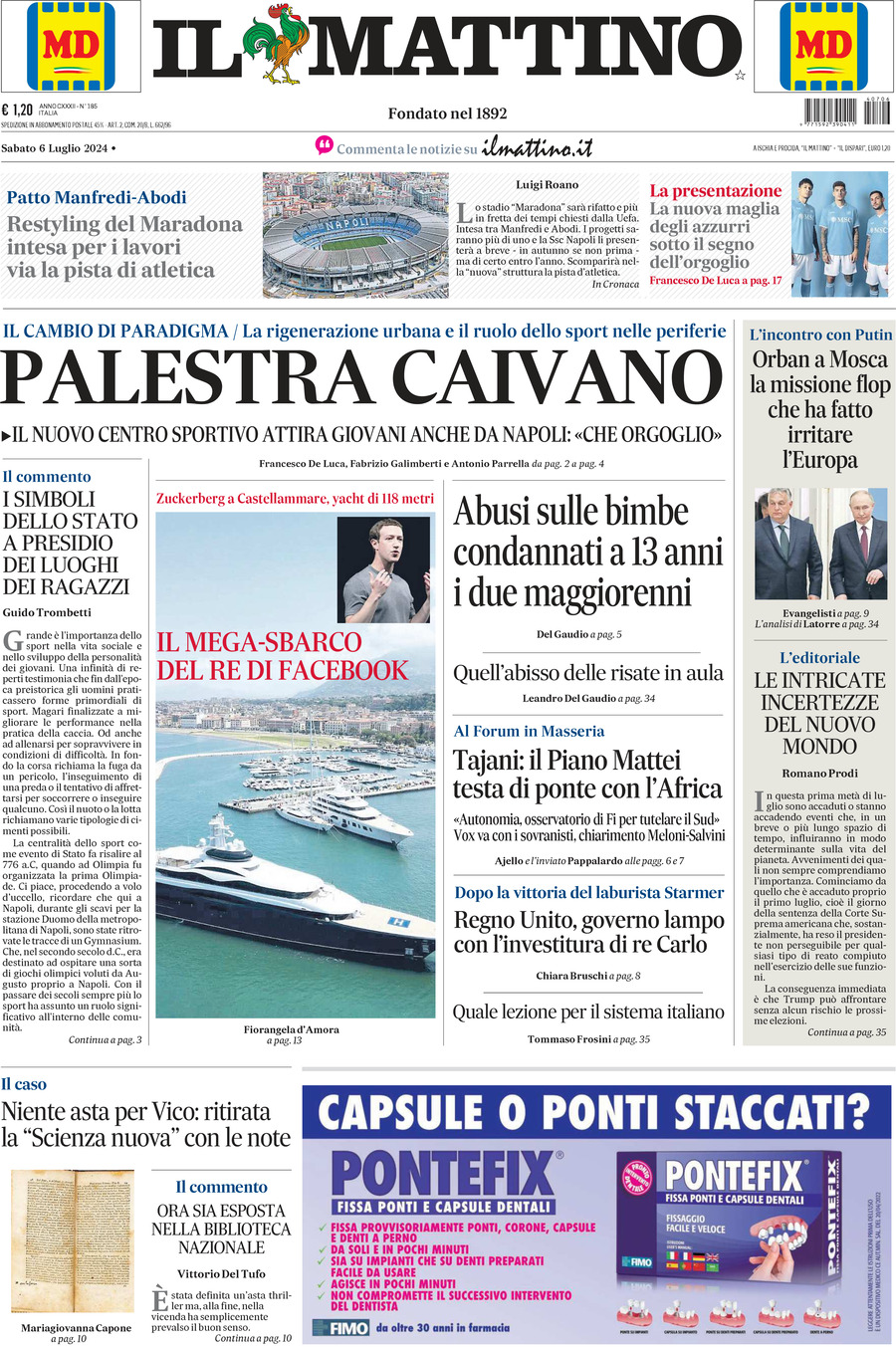 Prima-pagina-il-mattino-edizione-di-oggi-06-07-2024