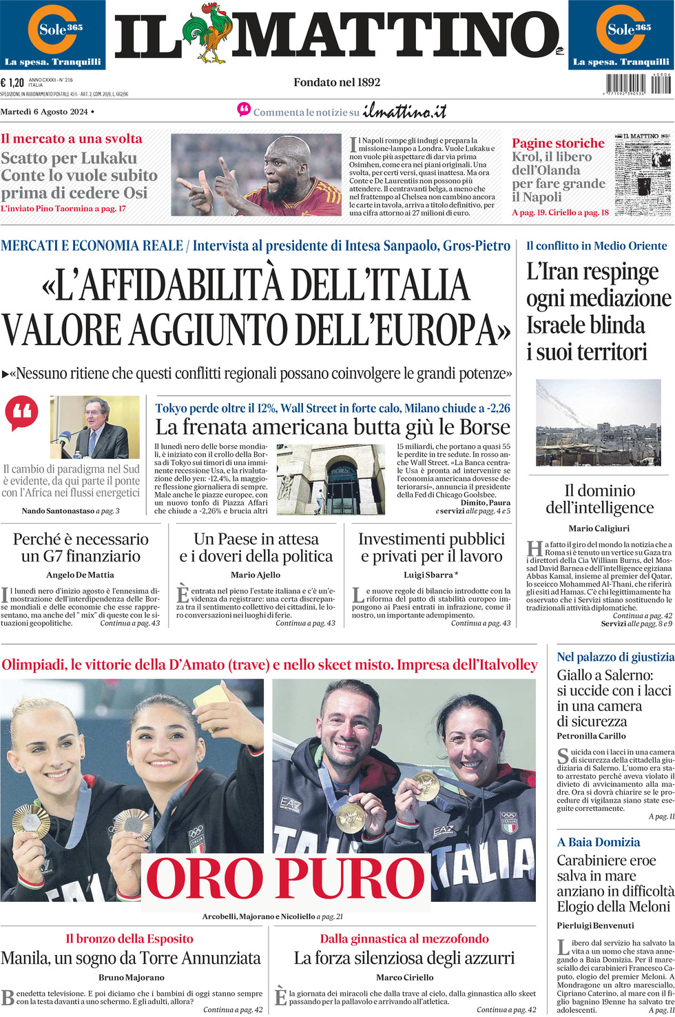 Prima-pagina-il-mattino-edizione-di-oggi-06-08-2024