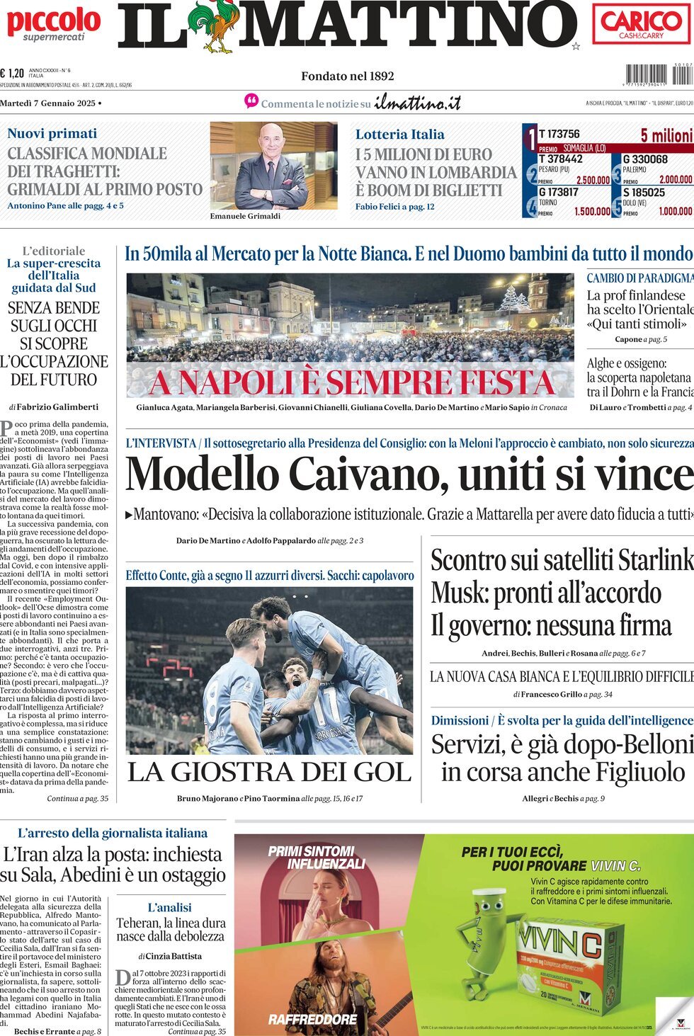 Prima-pagina-il-mattino-edizione-di-oggi-07-01-2025