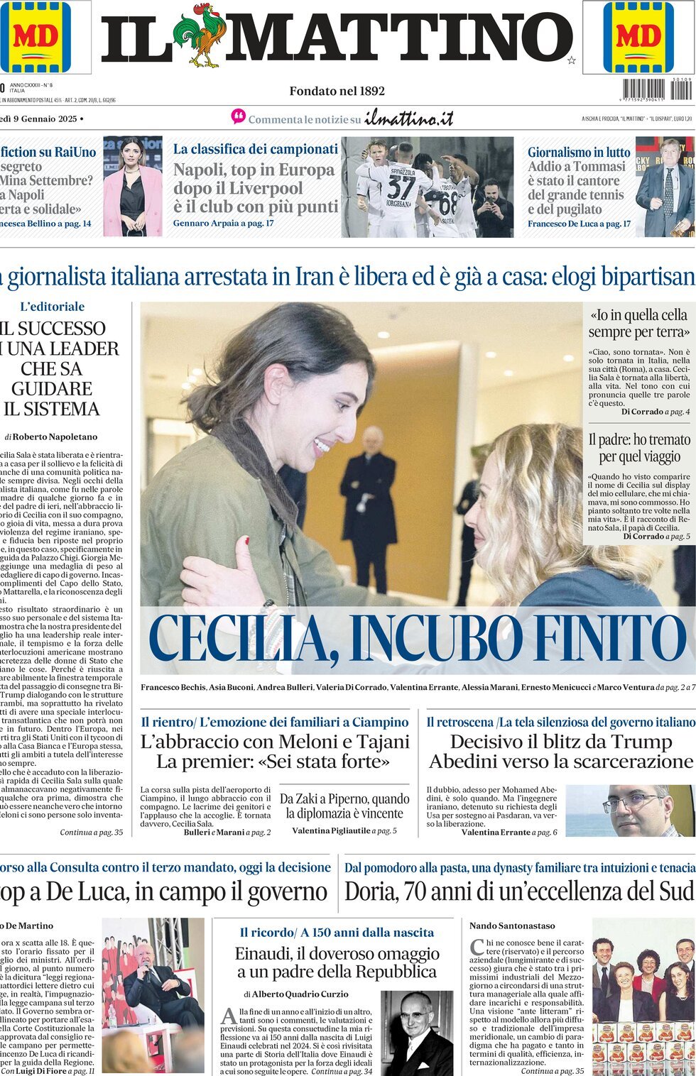 Prima-pagina-il-mattino-edizione-di-oggi-09-01-2025