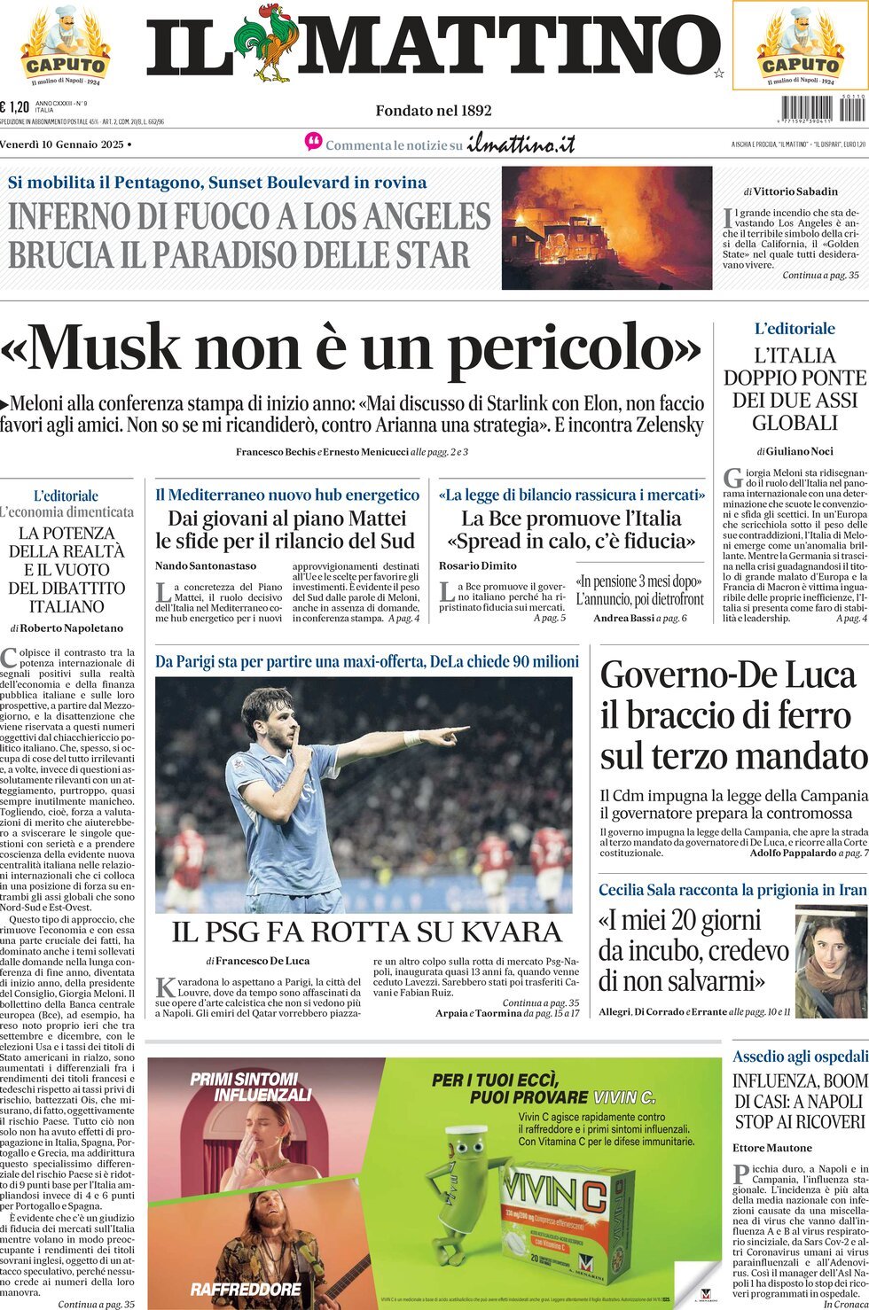 Prima-pagina-il-mattino-edizione-di-oggi-10-01-2025