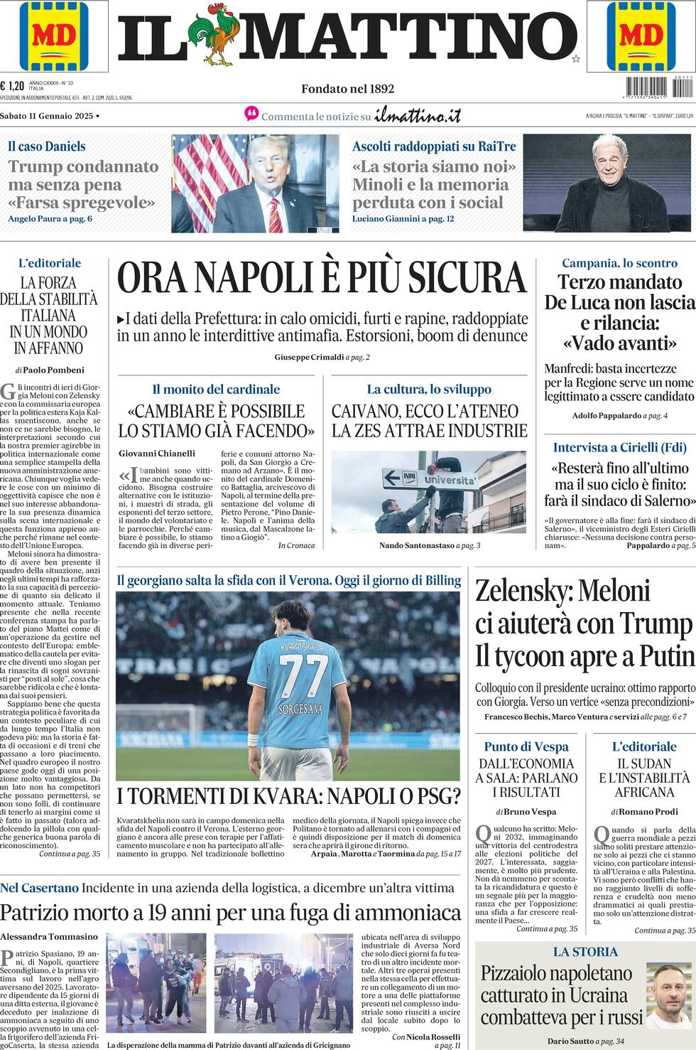 Prima-pagina-il-mattino-edizione-di-oggi-11-01-2025