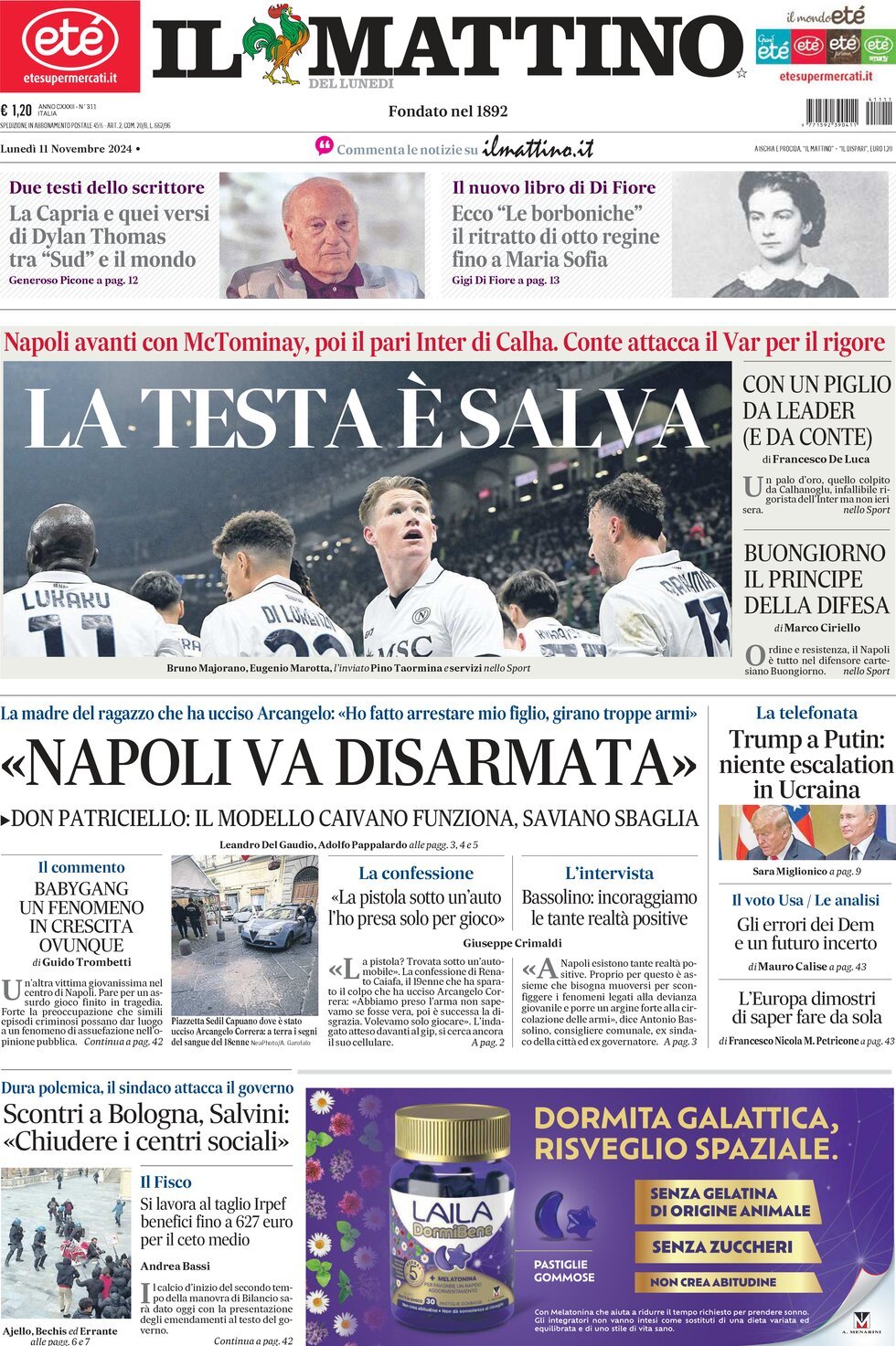 Prima-pagina-il-mattino-edizione-di-oggi-11-11-2024