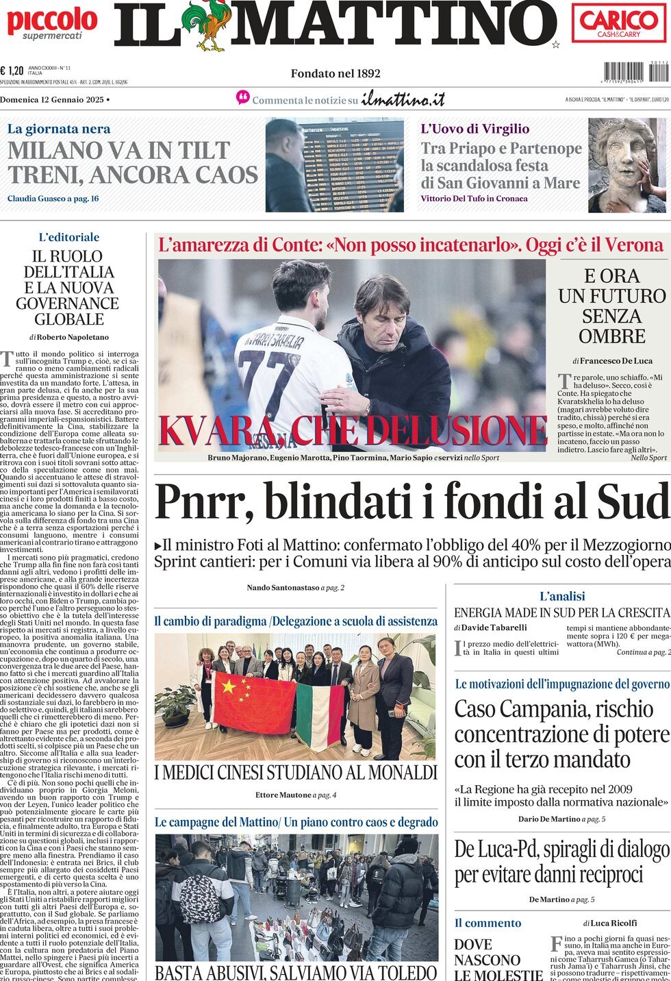 Prima-pagina-il-mattino-edizione-di-oggi-12-01-2025