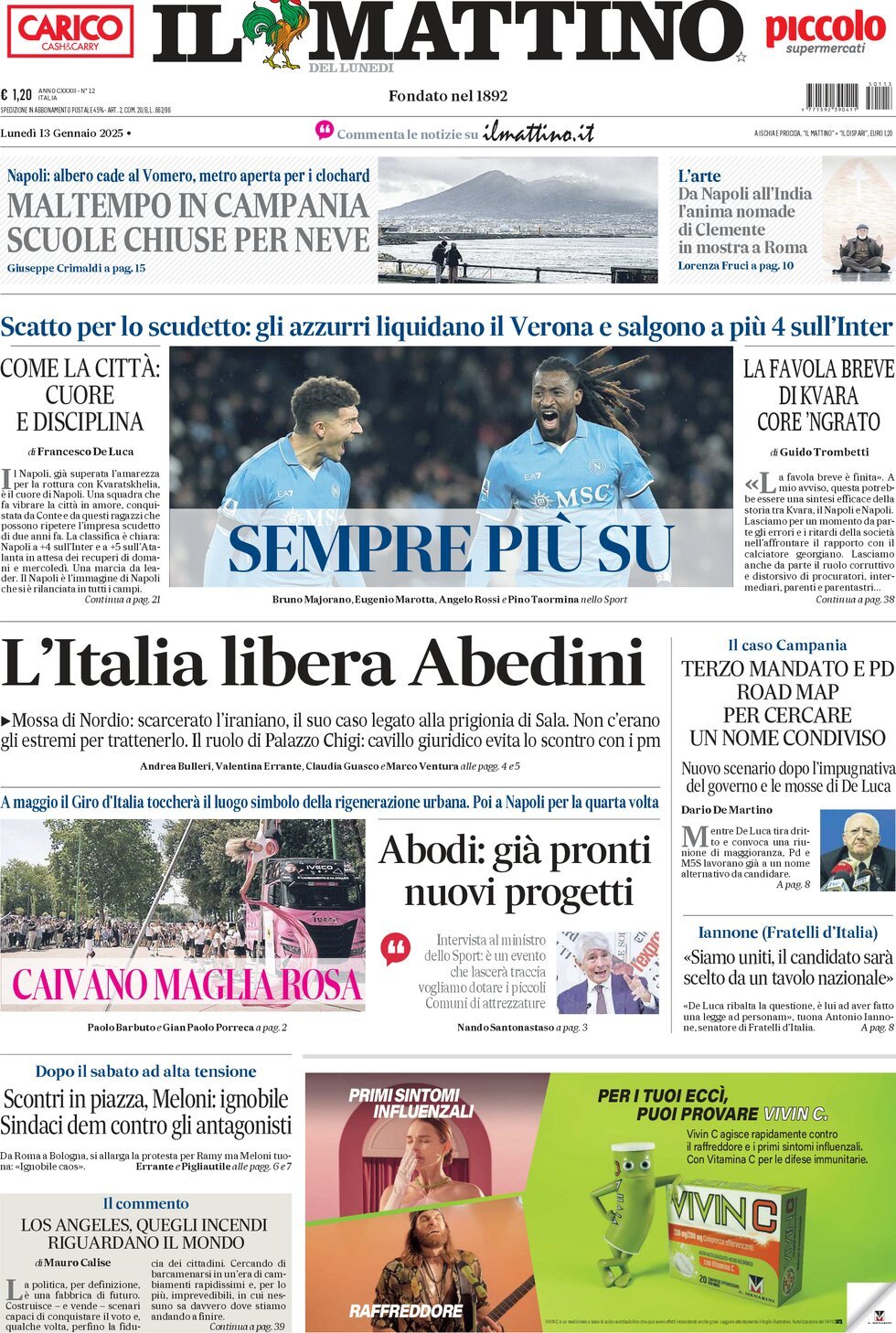 Prima-pagina-il-mattino-edizione-di-oggi-13-01-2025