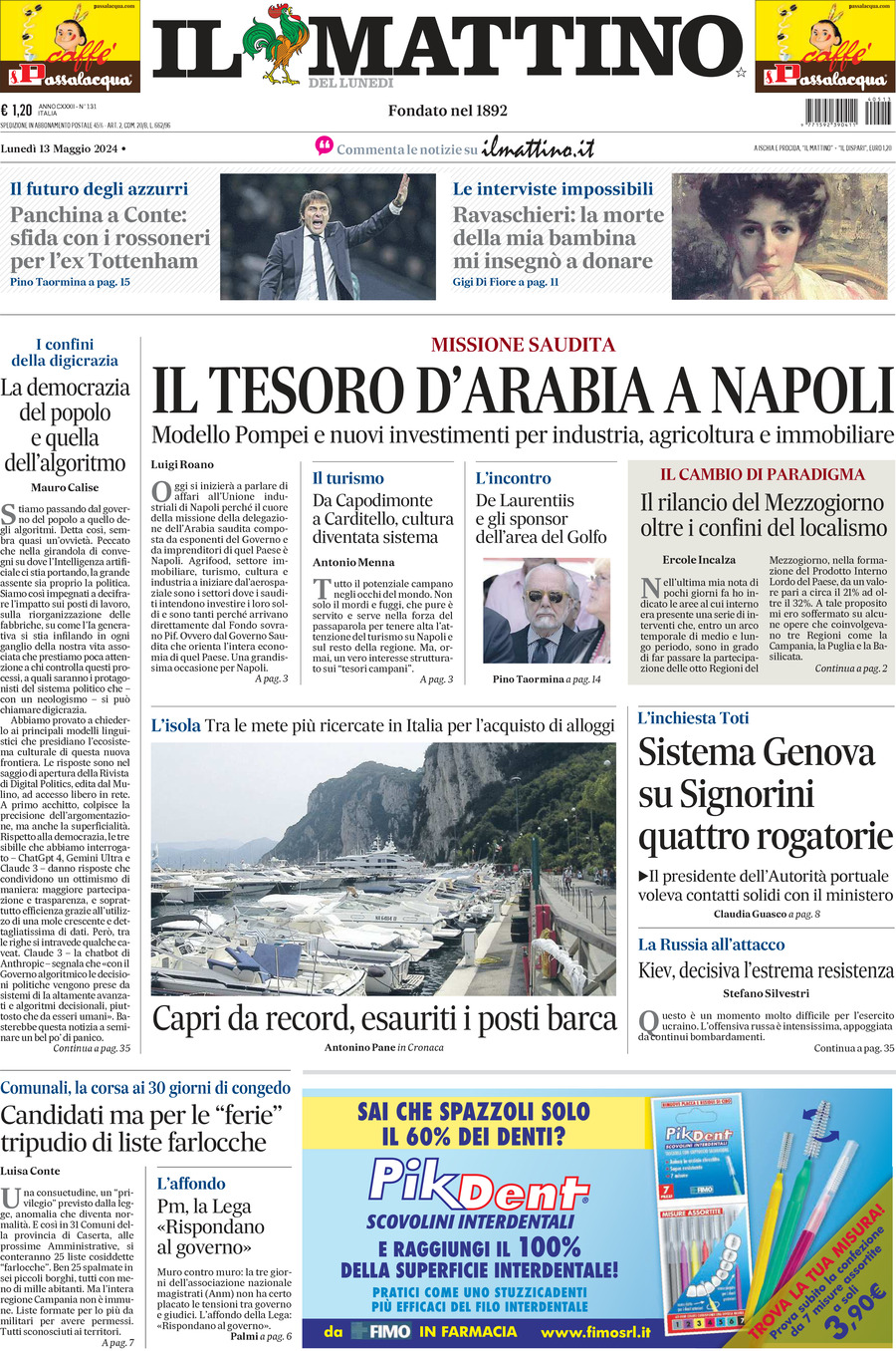 Prima-pagina-il-mattino-edizione-di-oggi-13-05-2024