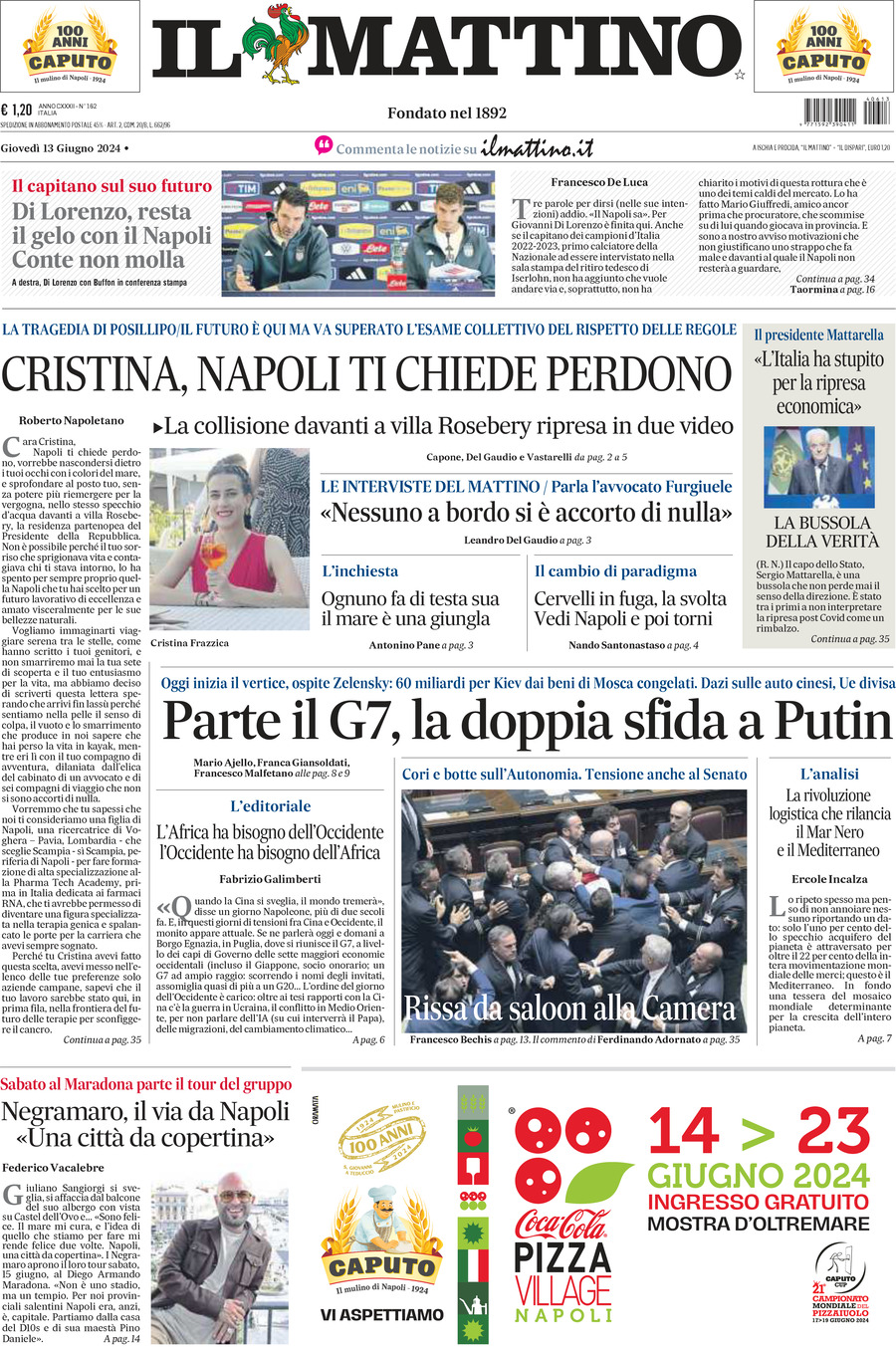 Prima-pagina-il-mattino-edizione-di-oggi-13-06-2024