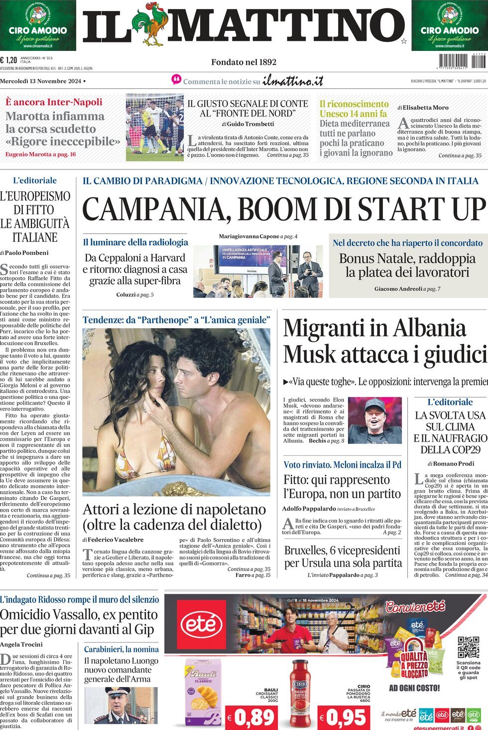 Prima-pagina-il-mattino-edizione-di-oggi-13-11-2024