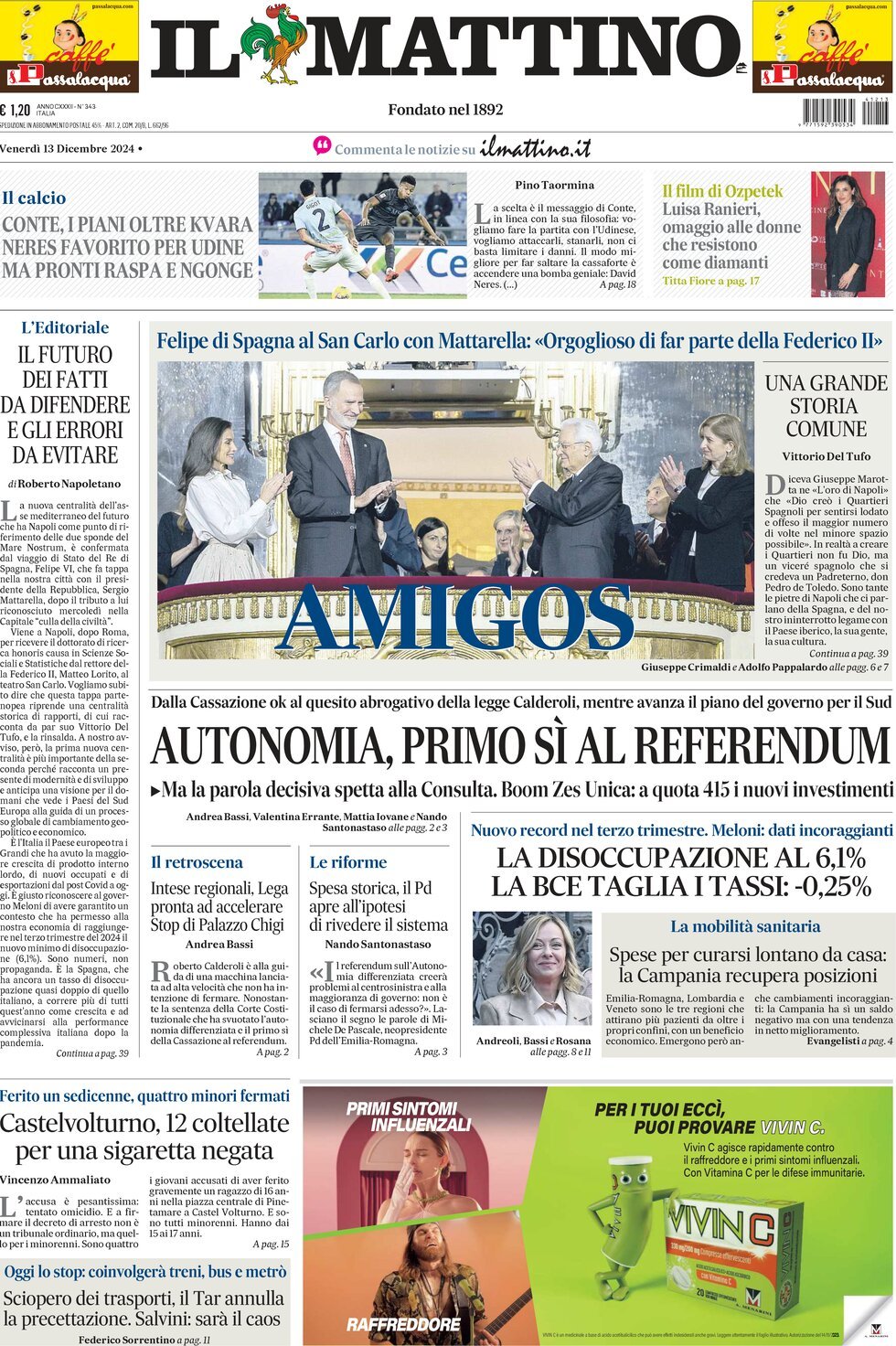 Prima-pagina-il-mattino-edizione-di-oggi-13-12-2024