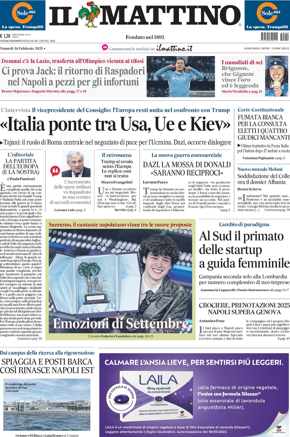 Prima-pagina-il-mattino-edizione-di-oggi-14-02-2025