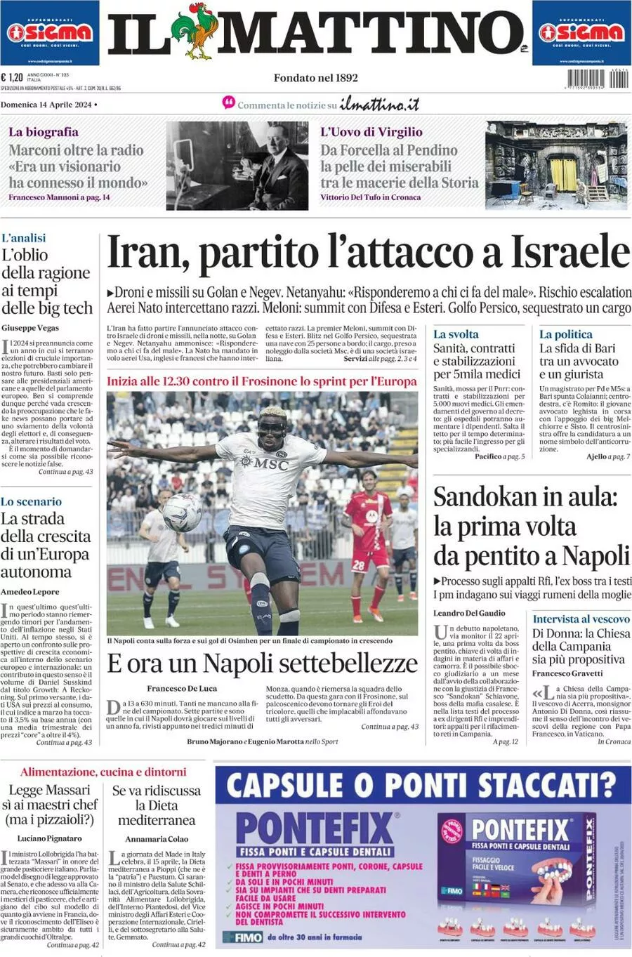 Prima-pagina-il-mattino-edizione-di-oggi-14-04-2024