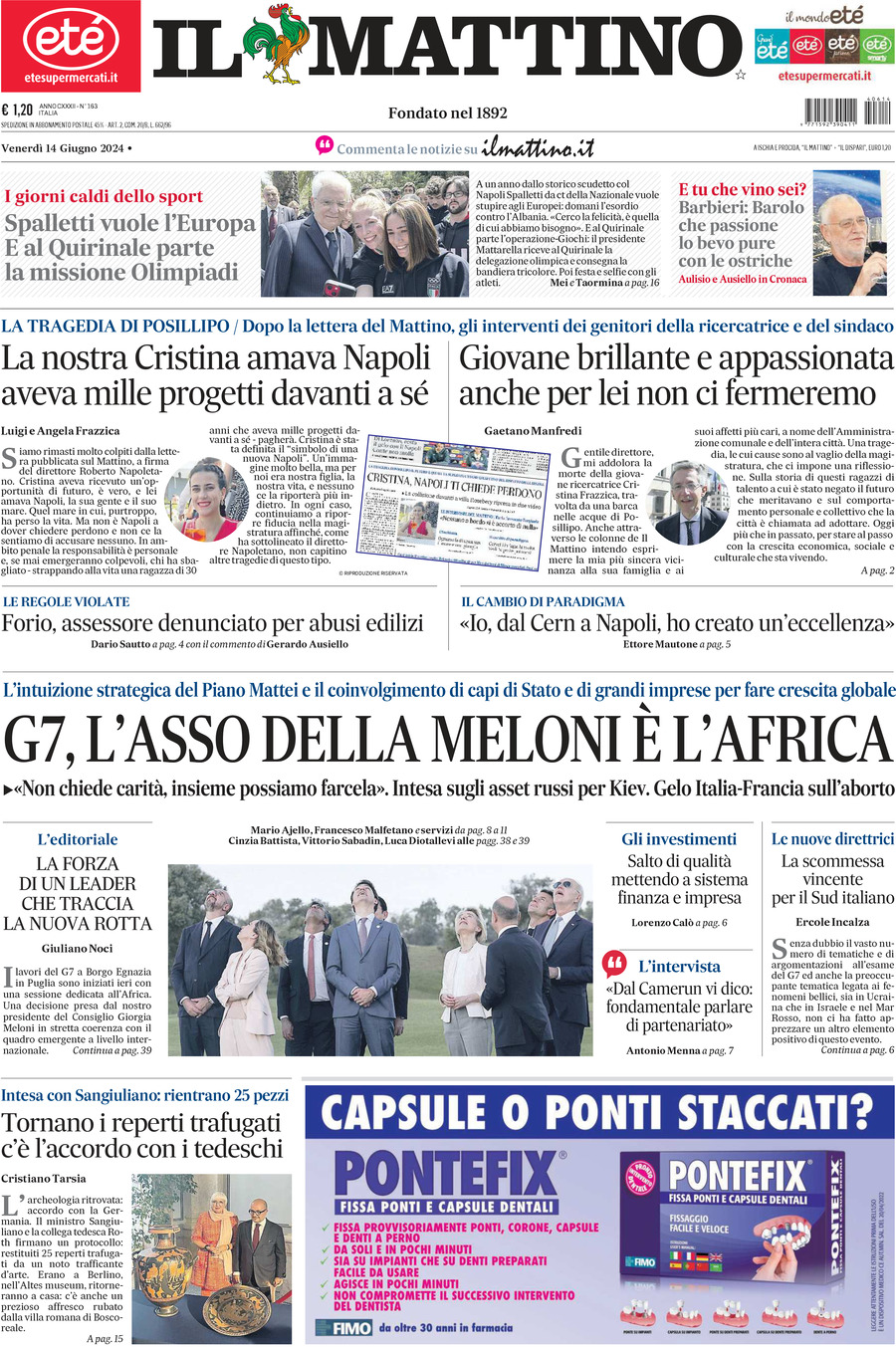 Prima-pagina-il-mattino-edizione-di-oggi-14-06-2024