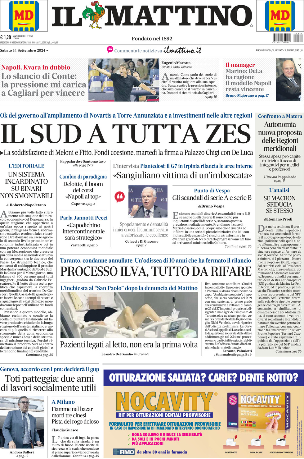 Prima-pagina-il-mattino-edizione-di-oggi-14-09-2024