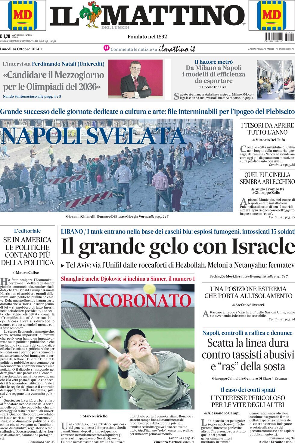 Prima-pagina-il-mattino-edizione-di-oggi-14-10-2024