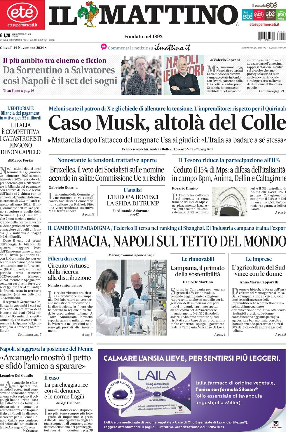 Prima-pagina-il-mattino-edizione-di-oggi-14-11-2024