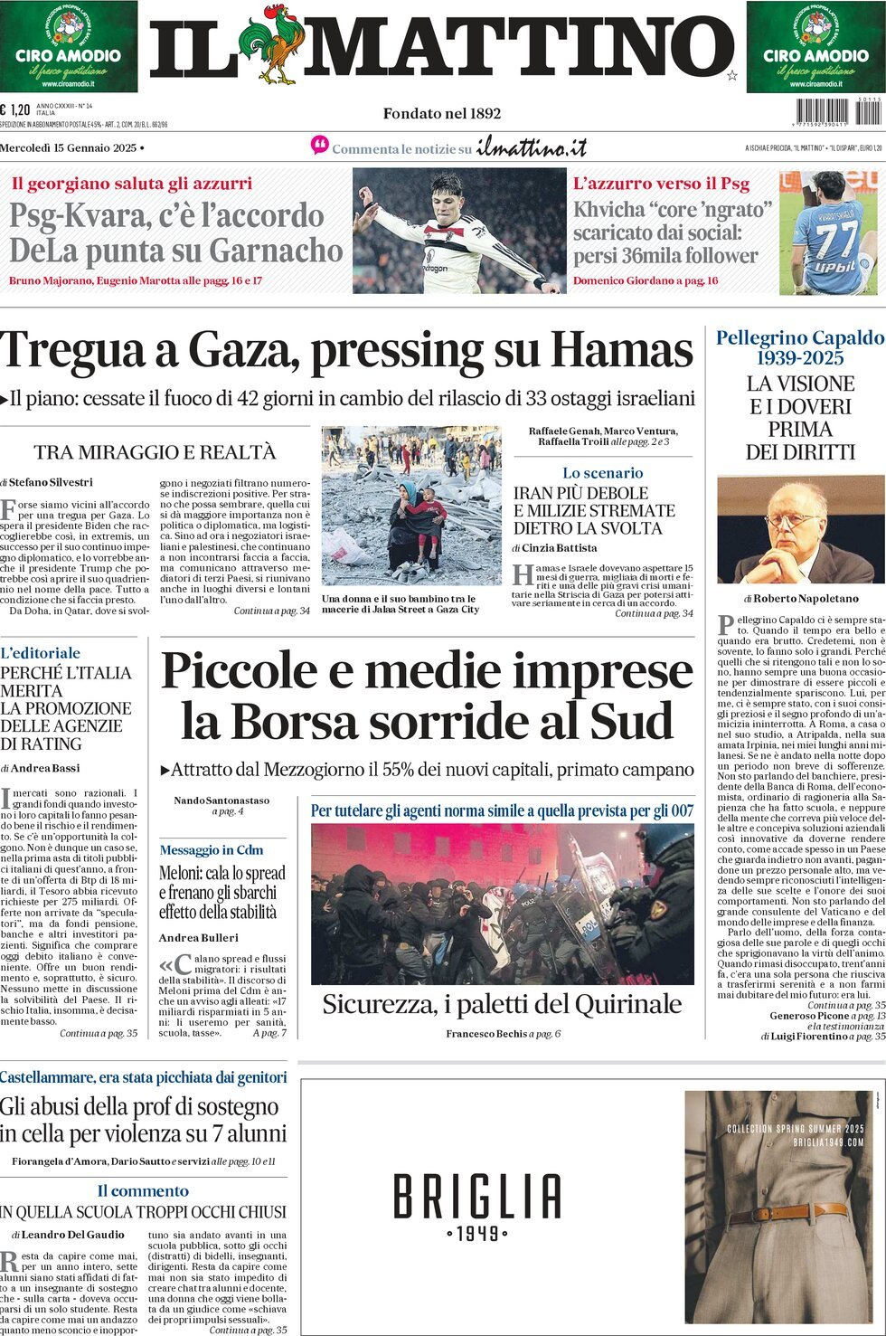 Prima-pagina-il-mattino-edizione-di-oggi-15-01-2025