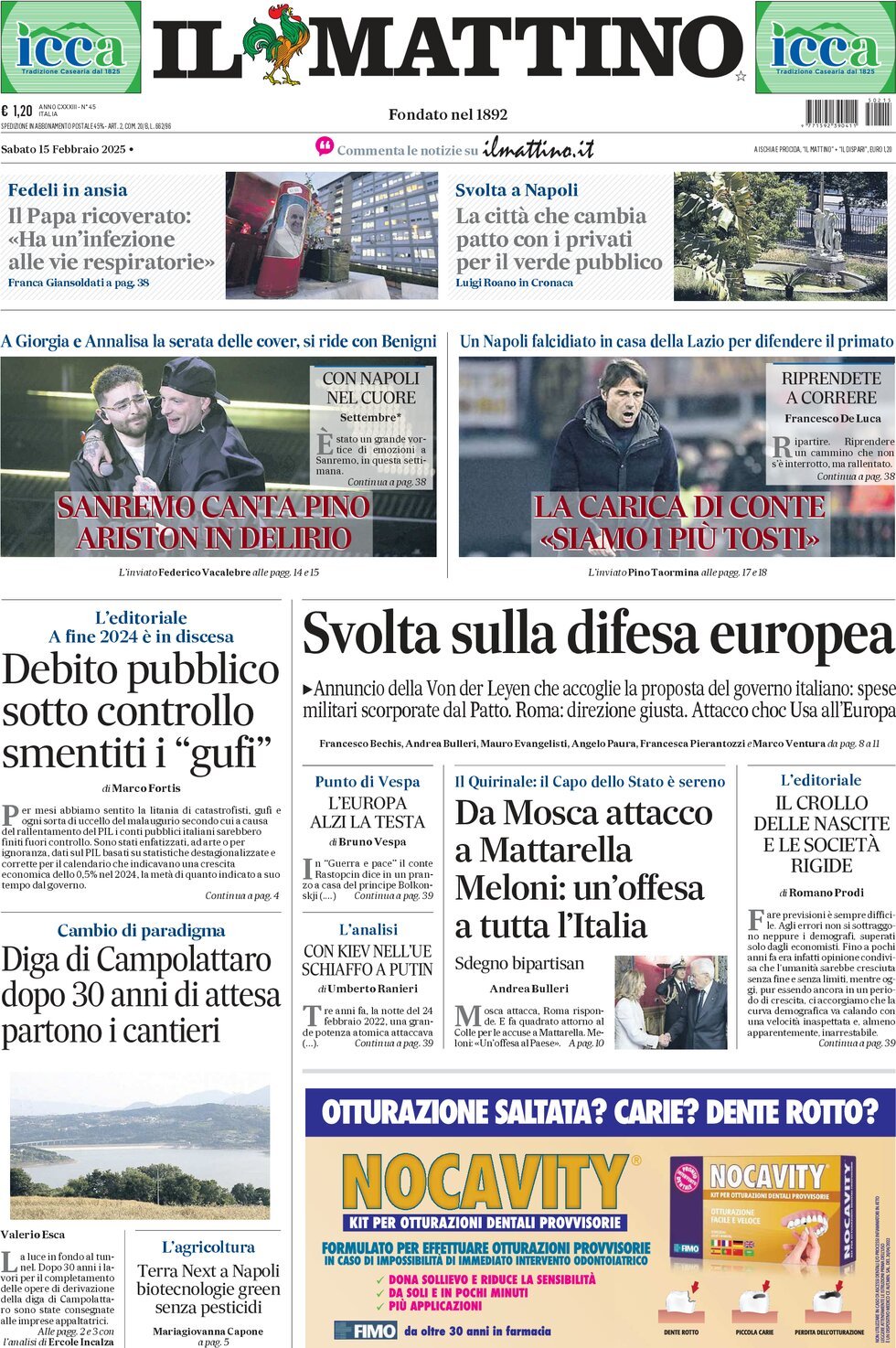 Prima-pagina-il-mattino-edizione-di-oggi-15-02-2025