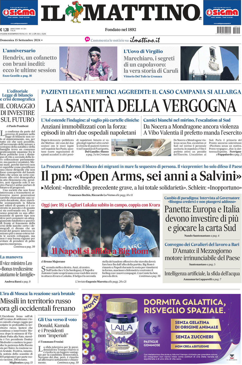 Prima-pagina-il-mattino-edizione-di-oggi-15-09-2024