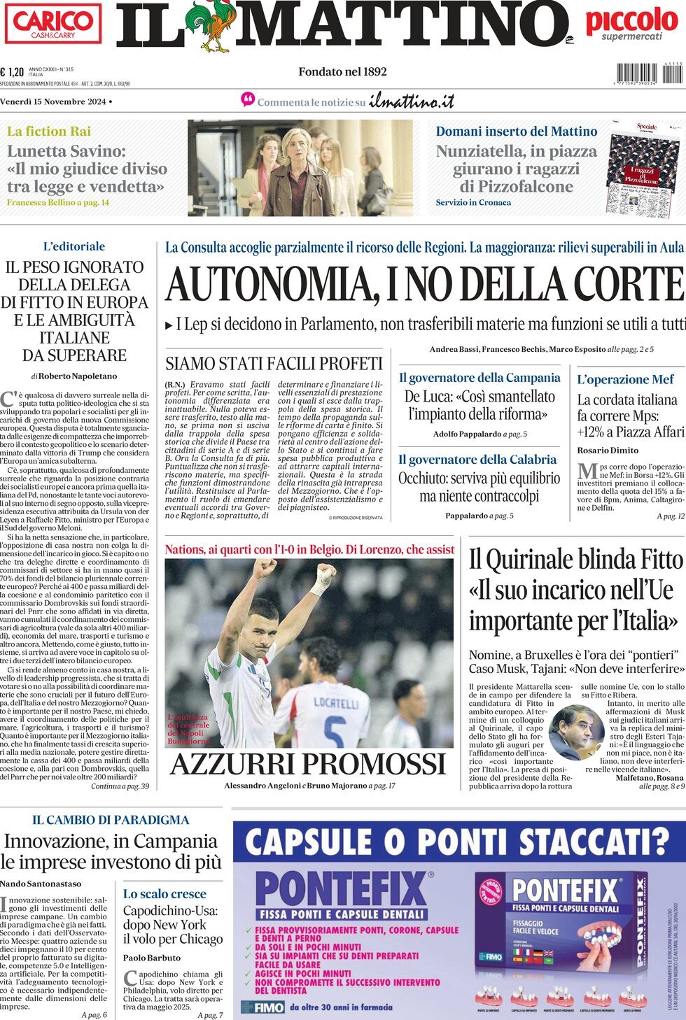 Prima-pagina-il-mattino-edizione-di-oggi-15-11-2024