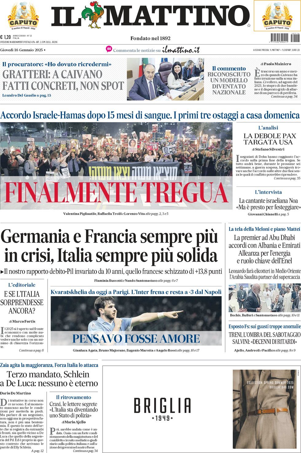 Prima-pagina-il-mattino-edizione-di-oggi-16-01-2025