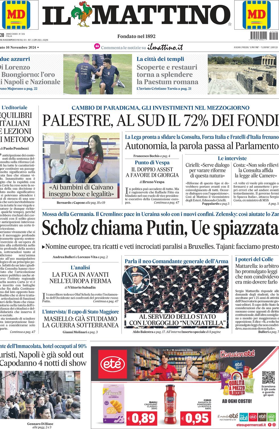 Prima-pagina-il-mattino-edizione-di-oggi-16-11-2024