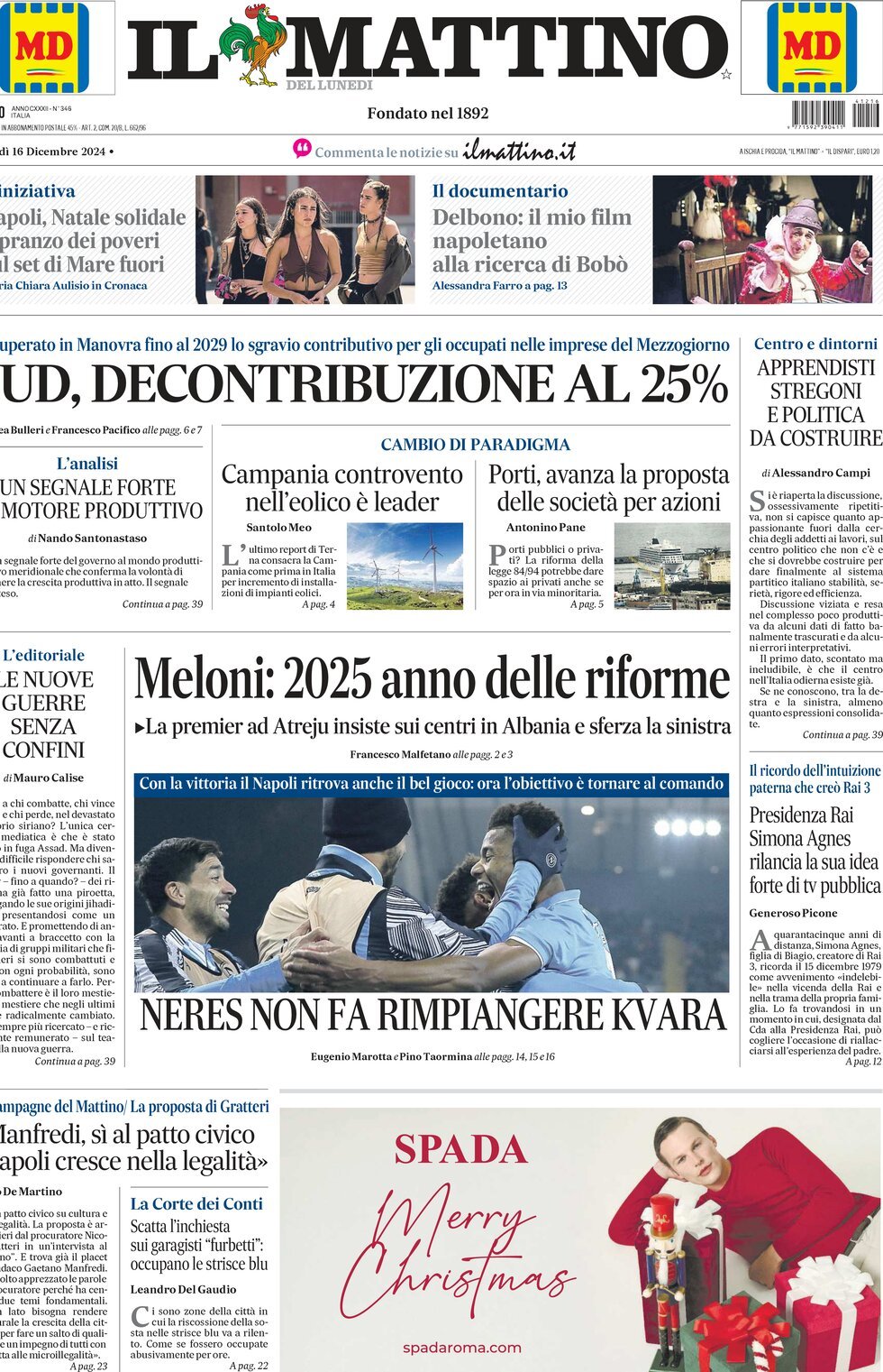 Prima-pagina-il-mattino-edizione-di-oggi-16-12-2024