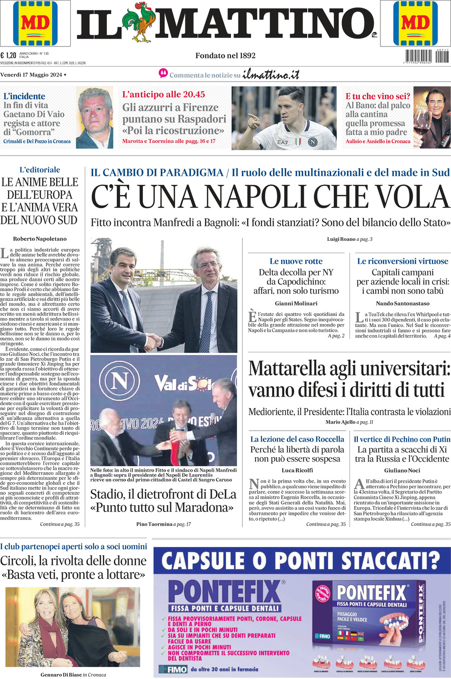 Prima-pagina-il-mattino-edizione-di-oggi-17-05-2024