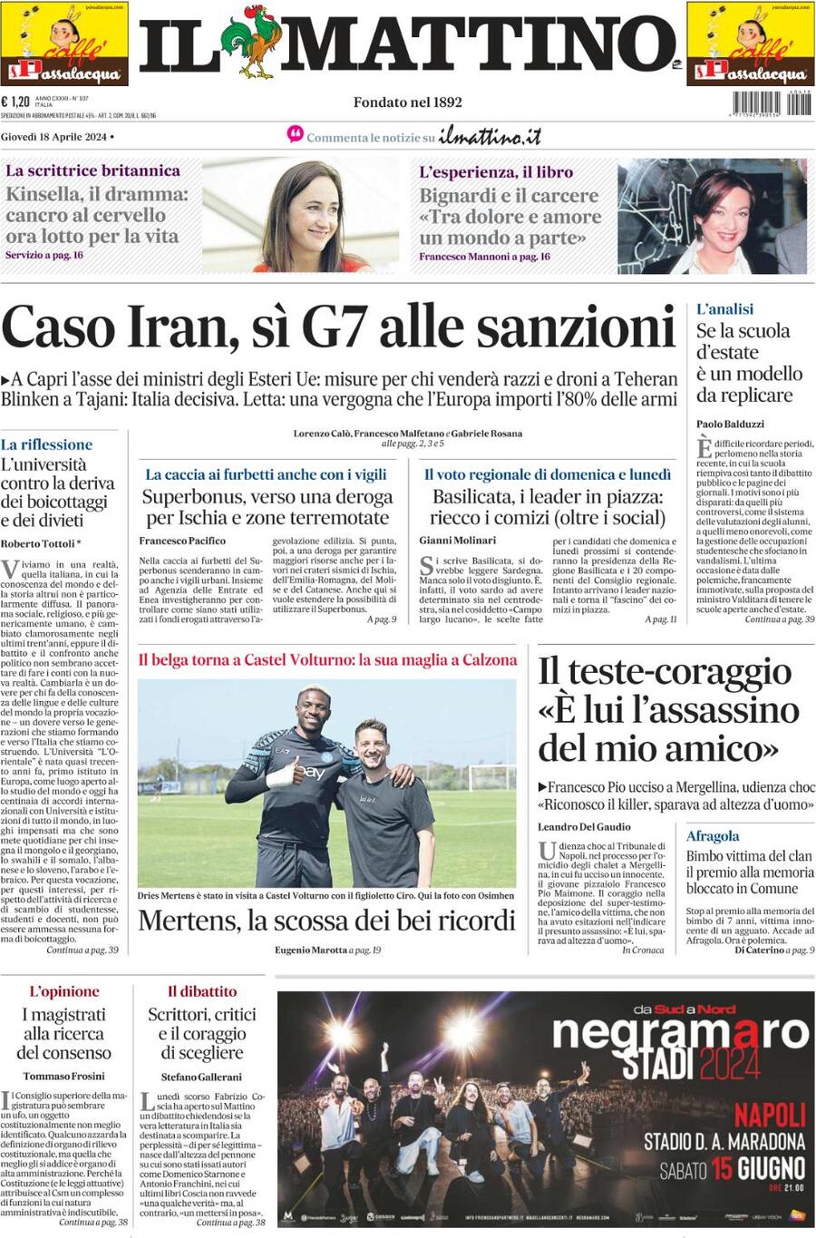 Prima-pagina-il-mattino-edizione-di-oggi-18-04-2024