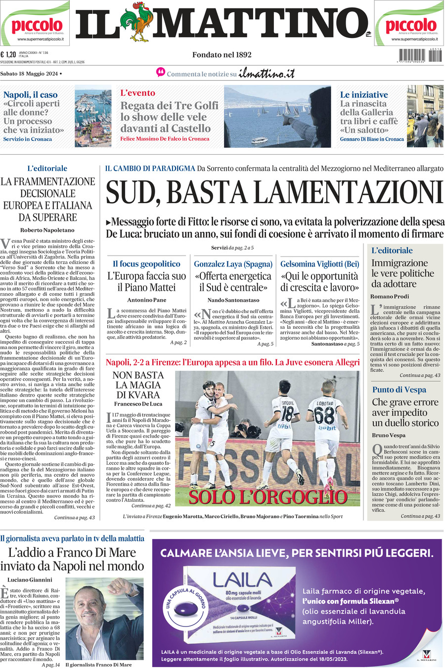 Prima-pagina-il-mattino-edizione-di-oggi-18-05-2024