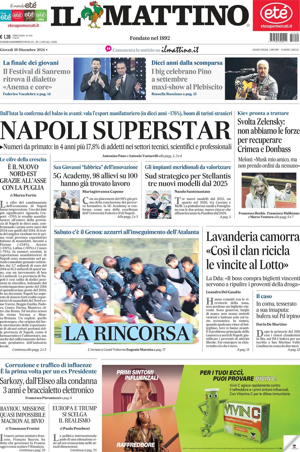 Prima-pagina-il-mattino-edizione-di-oggi-19-12-2024