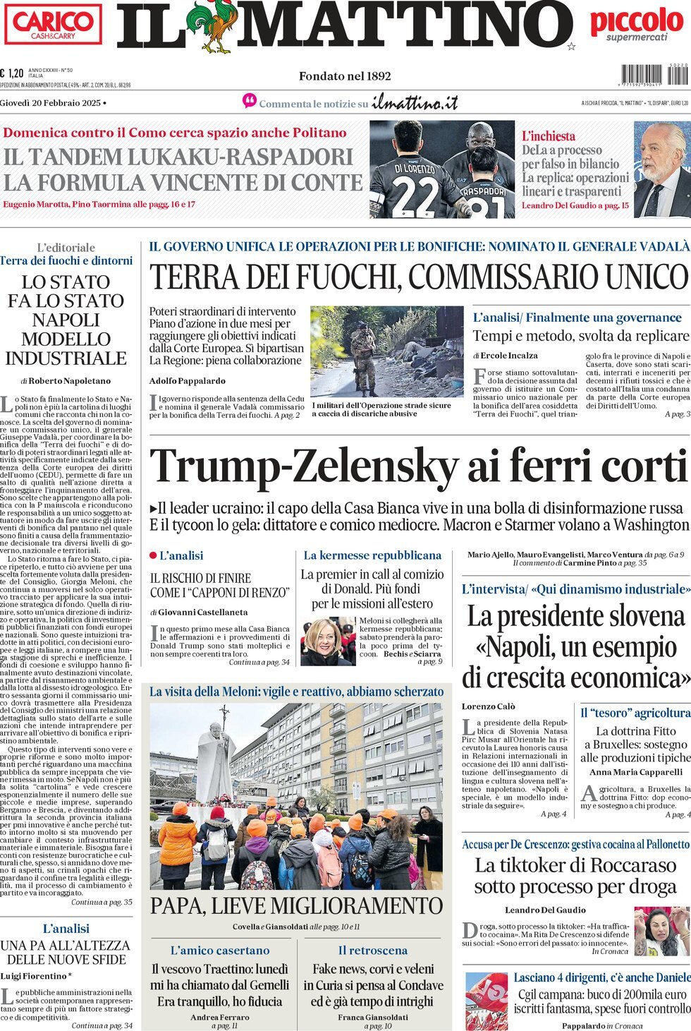 Prima-pagina-il-mattino-edizione-di-oggi-20-02-2025