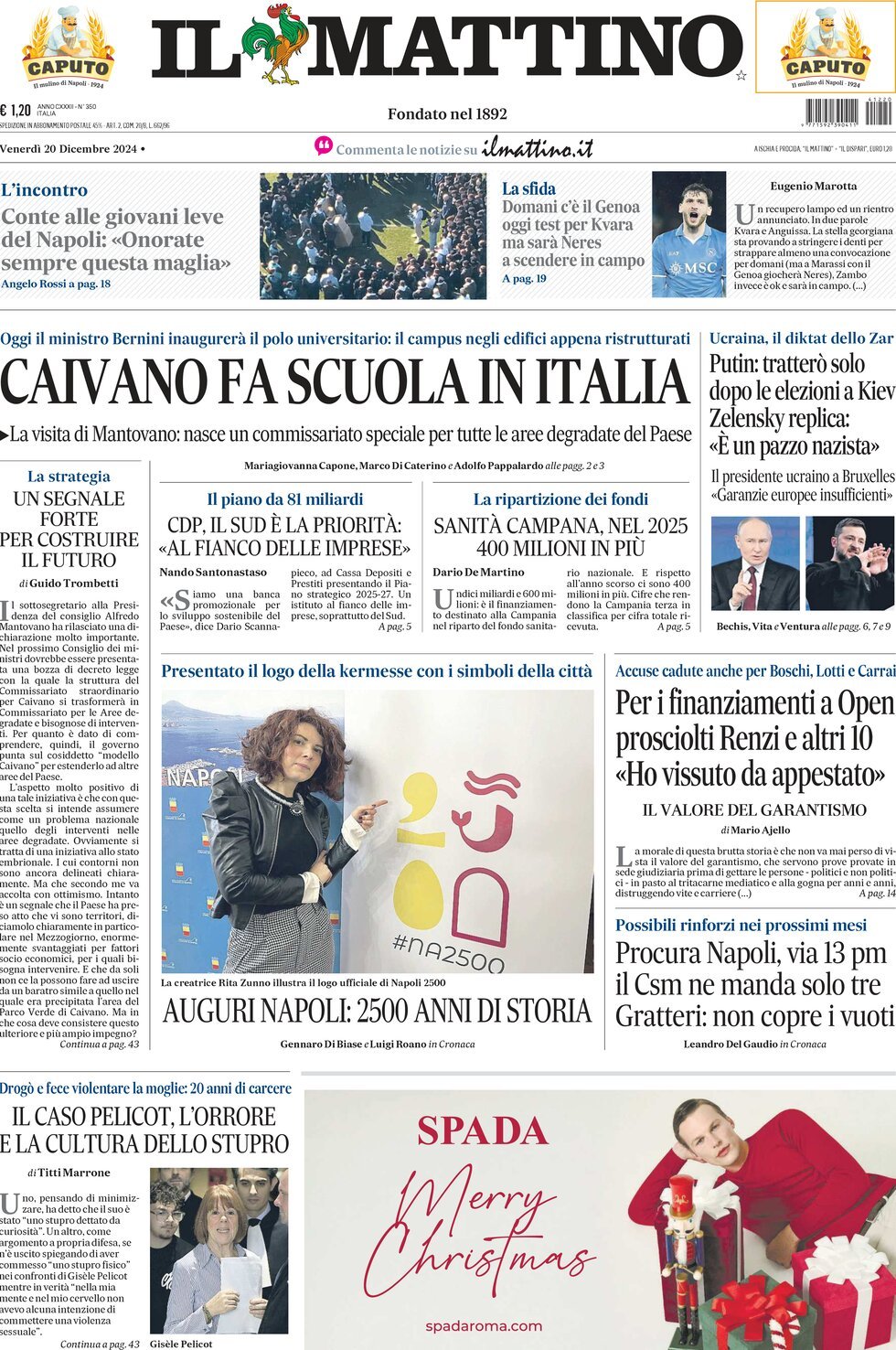 Prima-pagina-il-mattino-edizione-di-oggi-20-12-2024