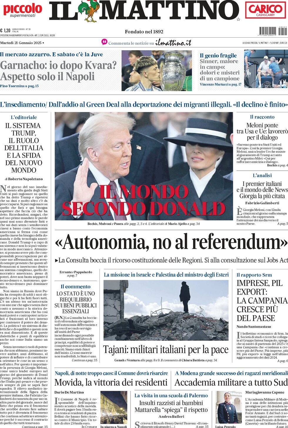 Prima-pagina-il-mattino-edizione-di-oggi-21-01-2025