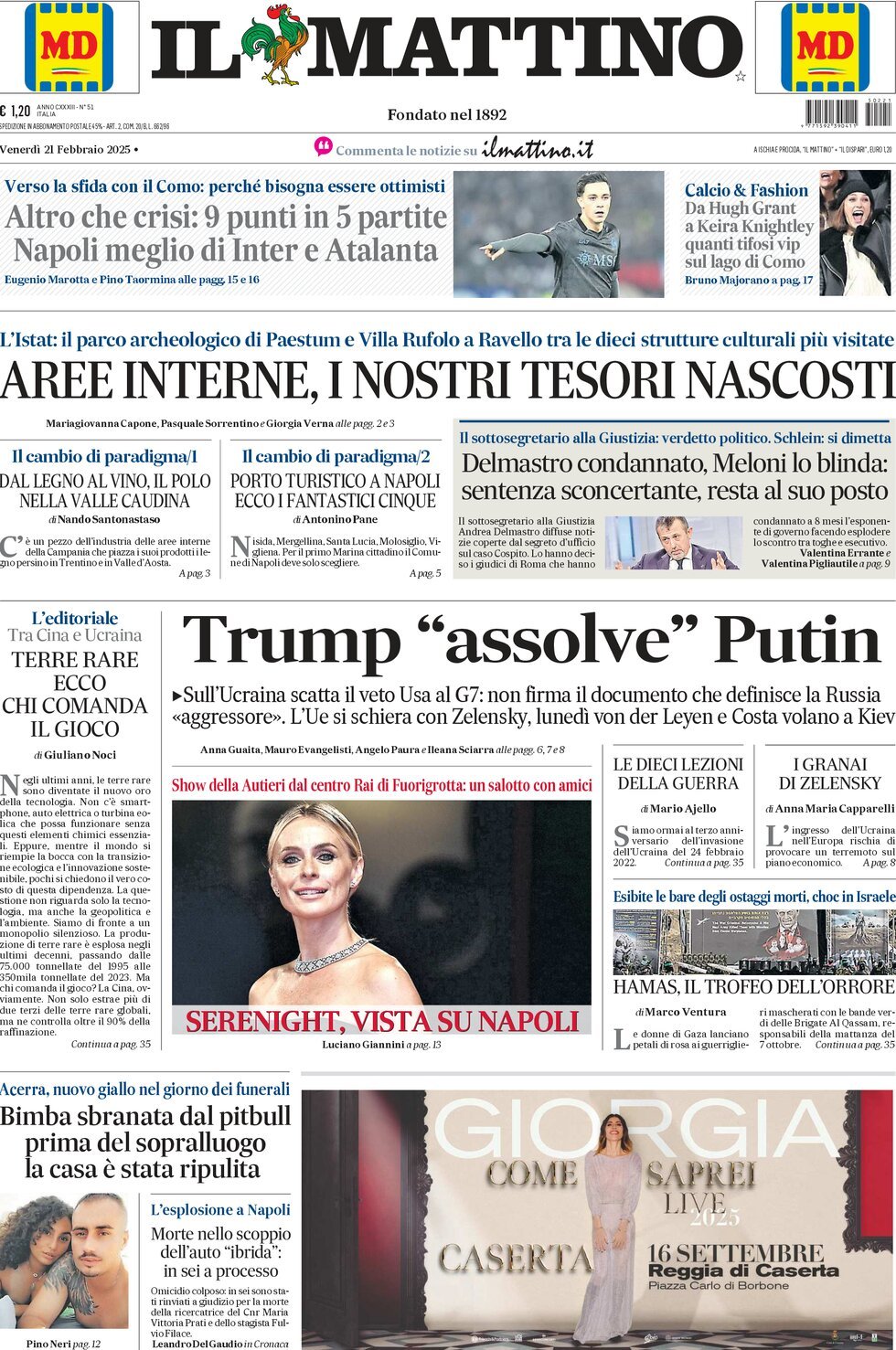 Prima-pagina-il-mattino-edizione-di-oggi-21-02-2025