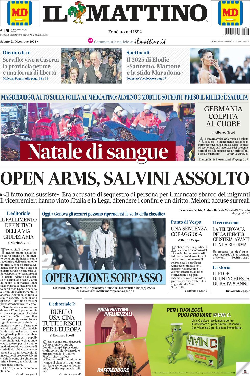 Prima-pagina-il-mattino-edizione-di-oggi-21-12-2024