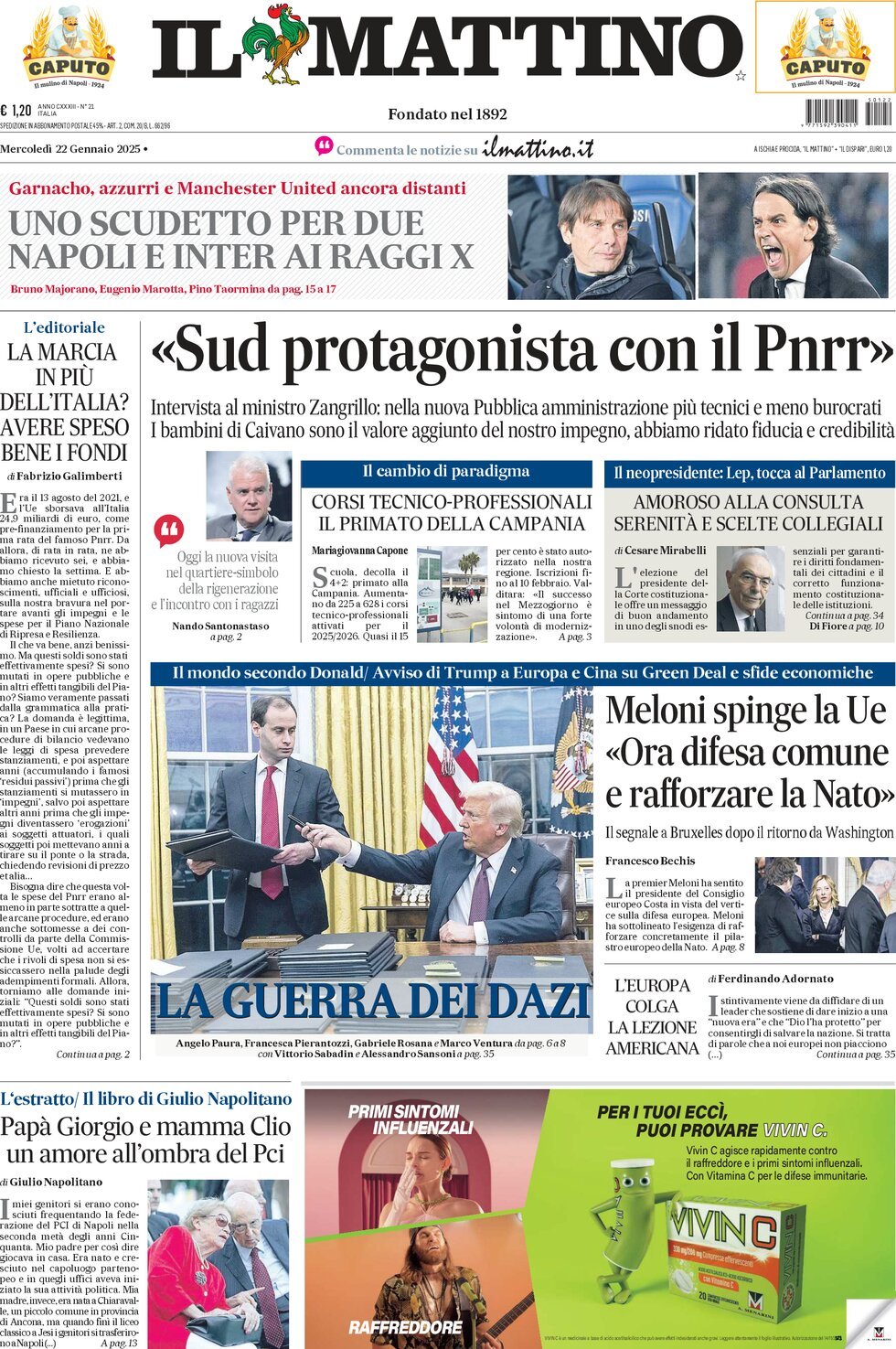 Prima-pagina-il-mattino-edizione-di-oggi-22-01-2025