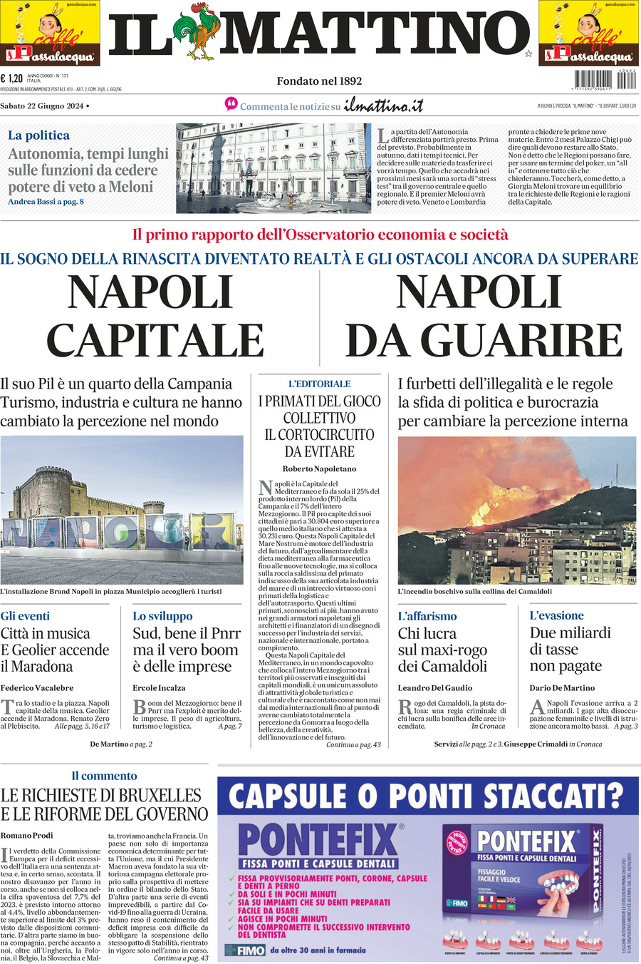 Prima-pagina-il-mattino-edizione-di-oggi-22-06-2024