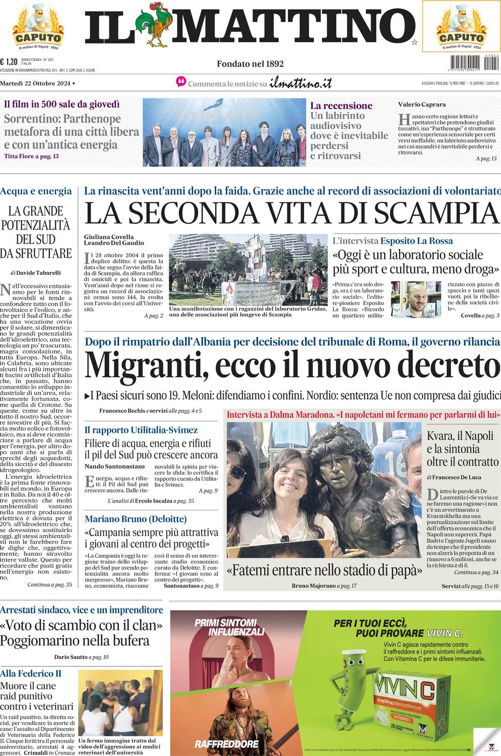 Prima-pagina-il-mattino-edizione-di-oggi-22-10-2024