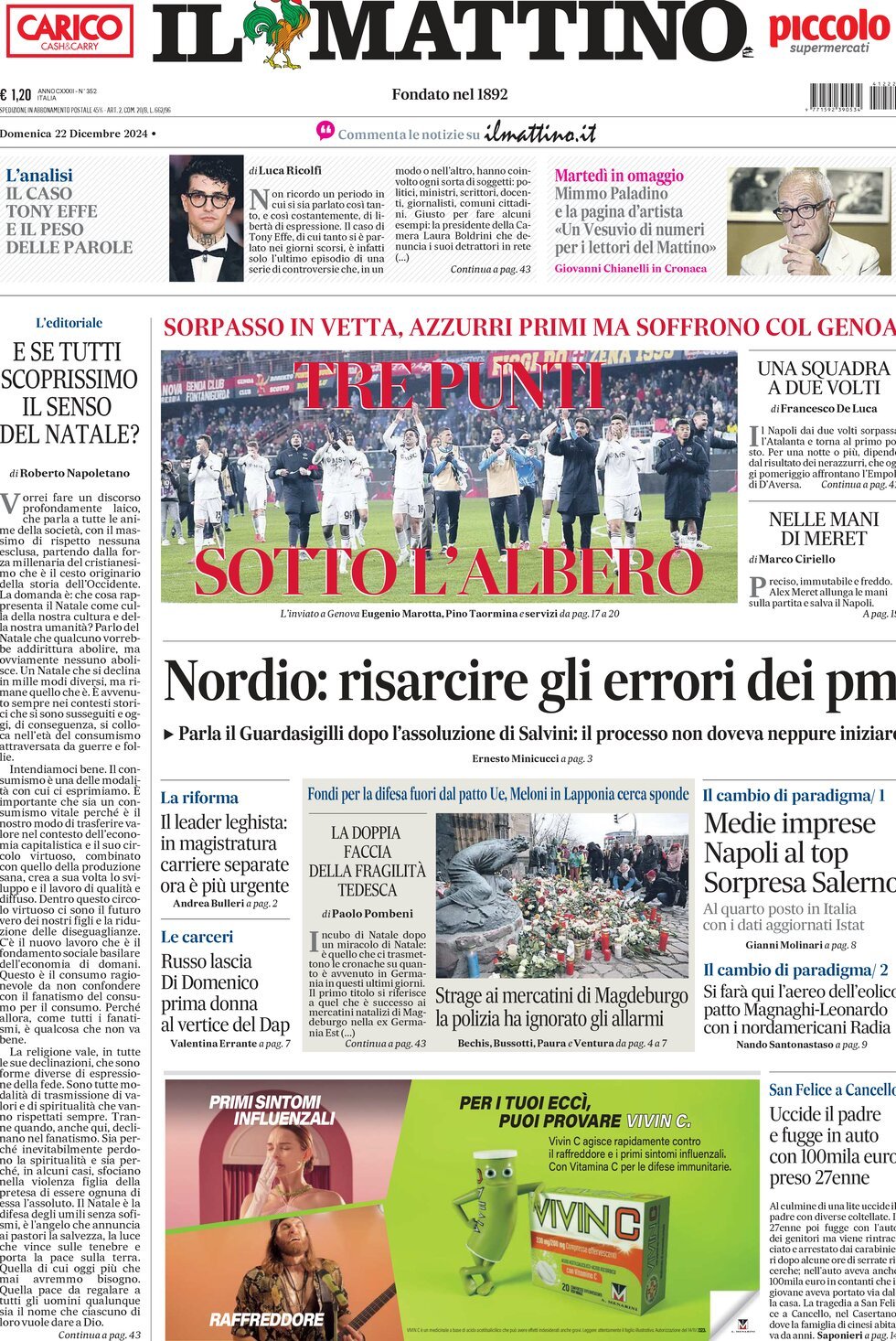 Prima-pagina-il-mattino-edizione-di-oggi-22-12-2024