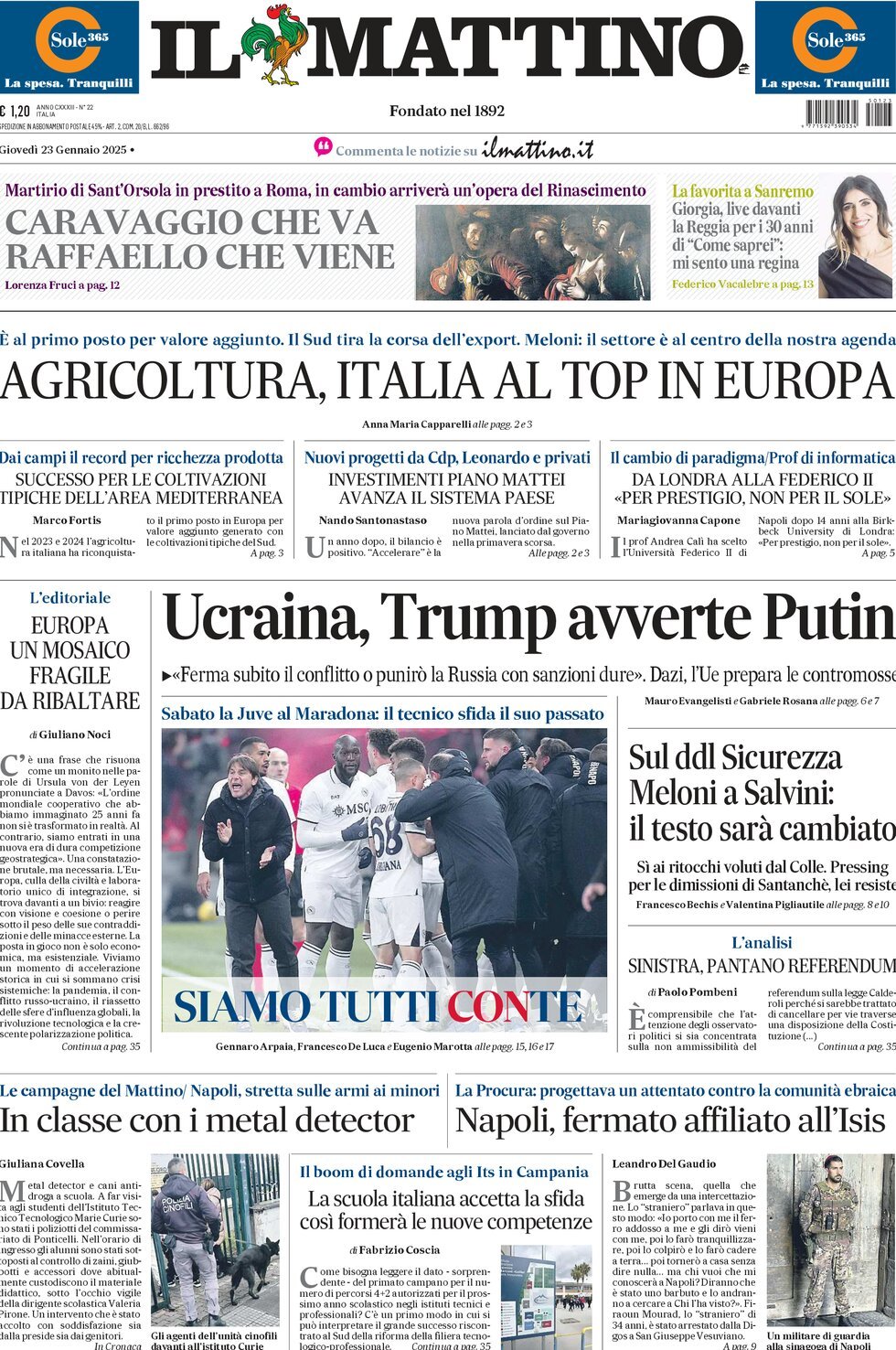 Prima-pagina-il-mattino-edizione-di-oggi-23-01-2025