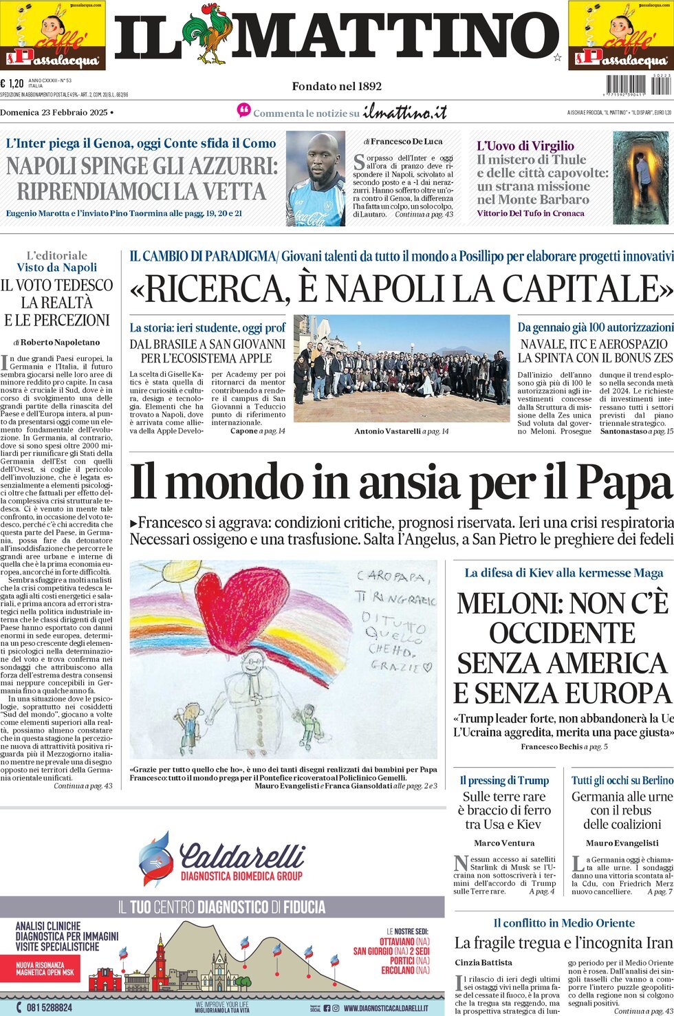 Prima-pagina-il-mattino-edizione-di-oggi-23-02-2025