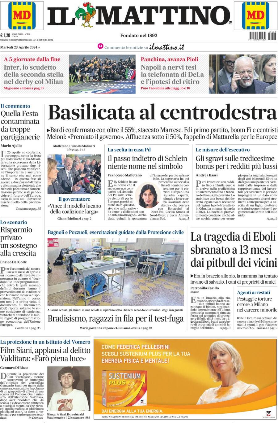 Prima-pagina-il-mattino-edizione-di-oggi-23-04-2024