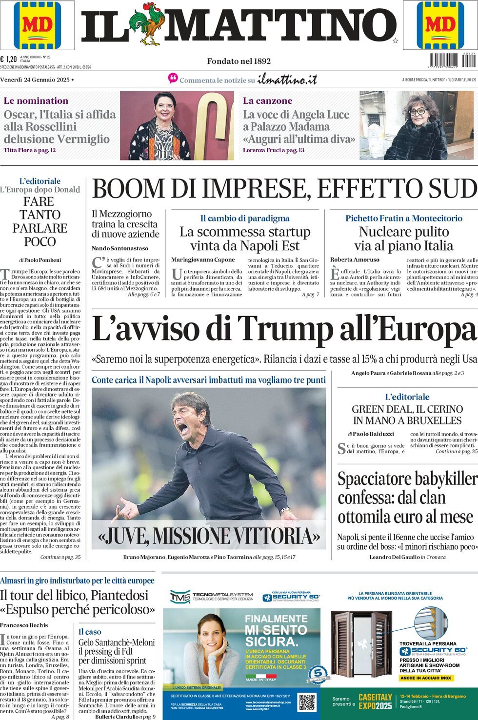 Prima-pagina-il-mattino-edizione-di-oggi-24-01-2025