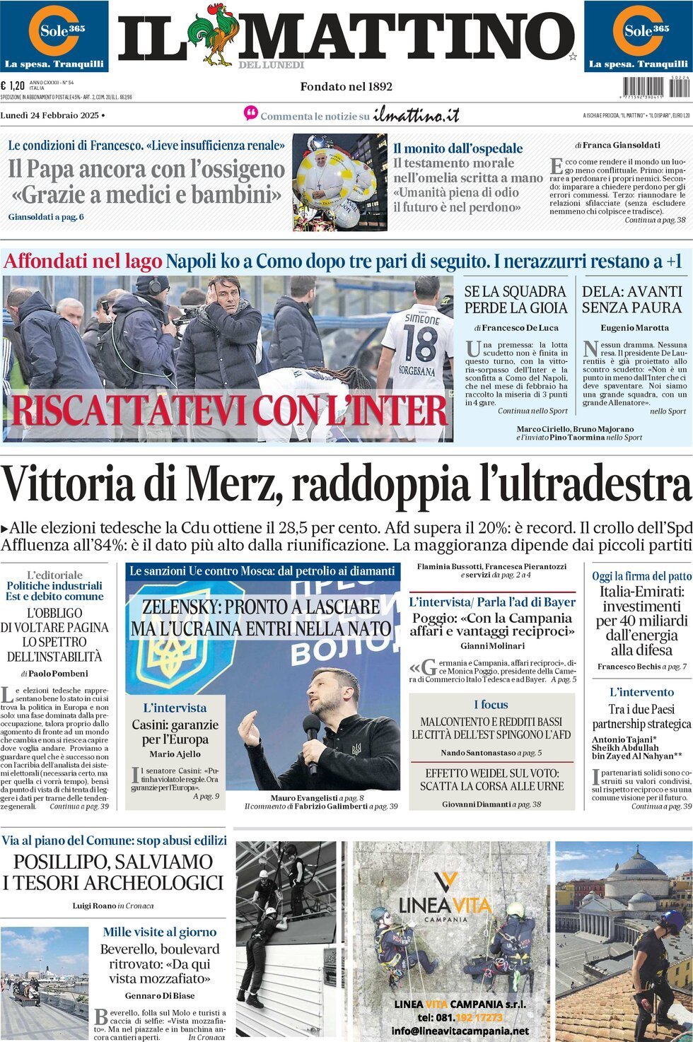 Prima-pagina-il-mattino-edizione-di-oggi-24-02-2025