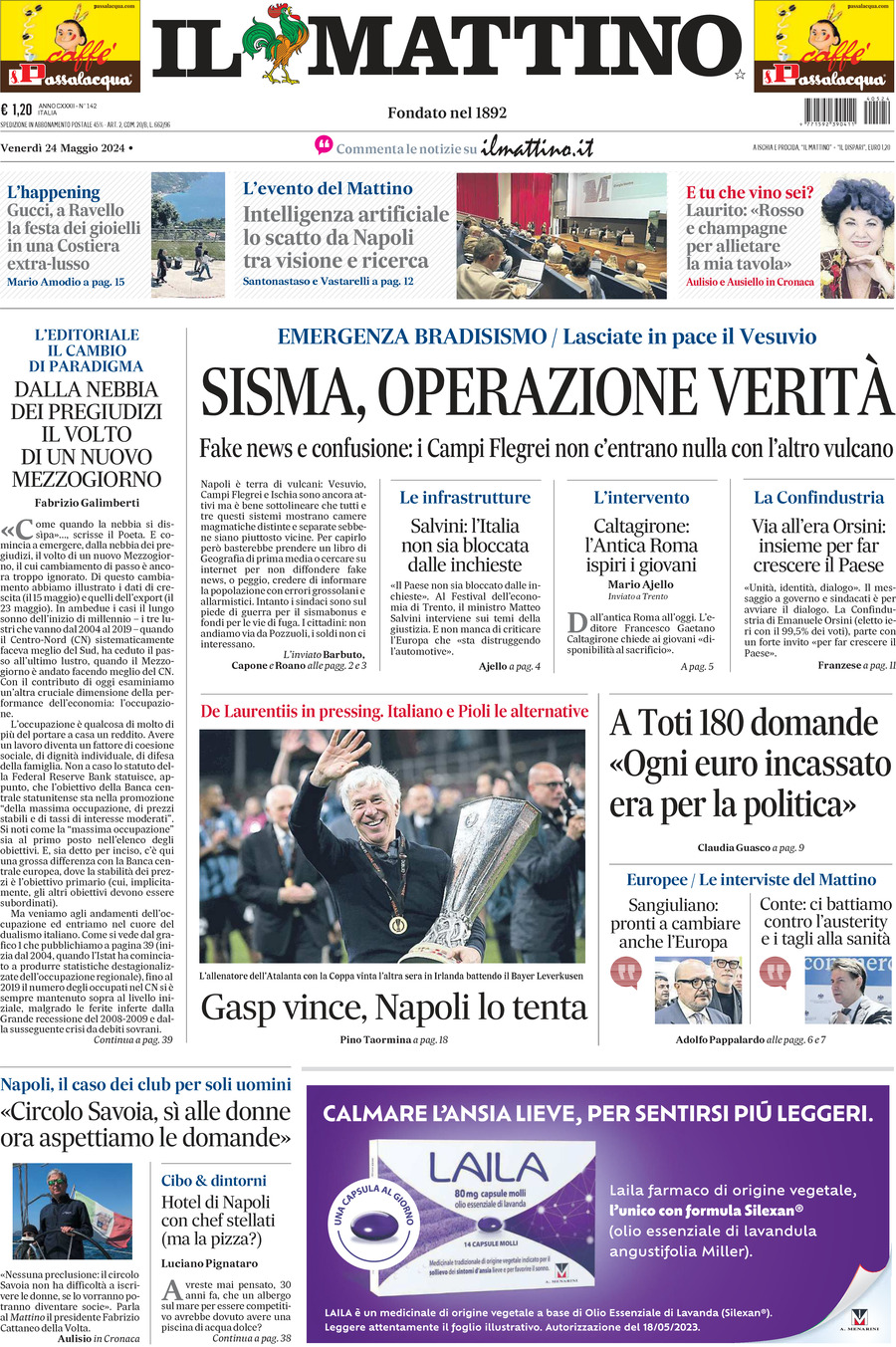 Prima-pagina-il-mattino-edizione-di-oggi-24-05-2024