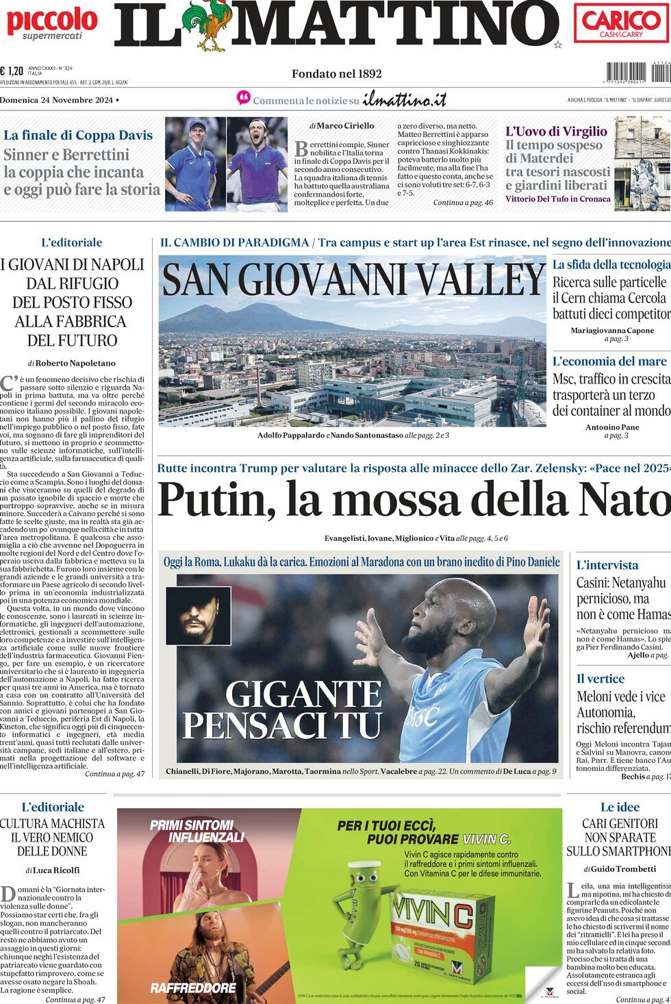 Prima-pagina-il-mattino-edizione-di-oggi-24-11-2024