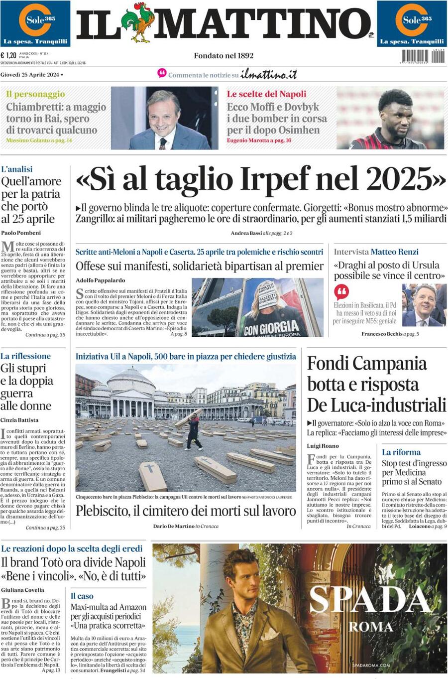 Prima-pagina-il-mattino-edizione-di-oggi-25-04-2024