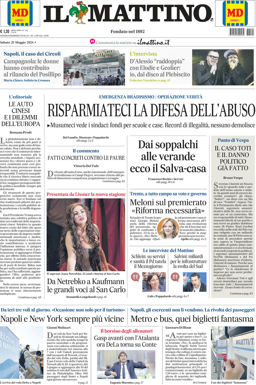 Prima-pagina-il-mattino-edizione-di-oggi-25-05-2024